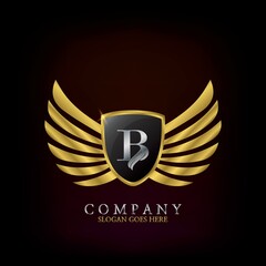 Obraz premium Golden Wing Shield Luxury Initial Letter B logo design concept.