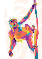 Pop art illustration of monkey. Creative animals art