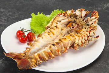 Grilled crayfish in the plate