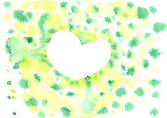 Abstract watercolor background heart in green and yellow color