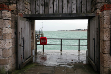 Old port of Portsmouth view by storm, England