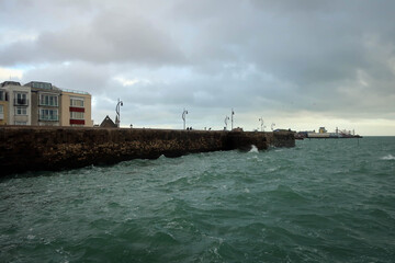 Obraz premium Old port of Portsmouth view by storm, England