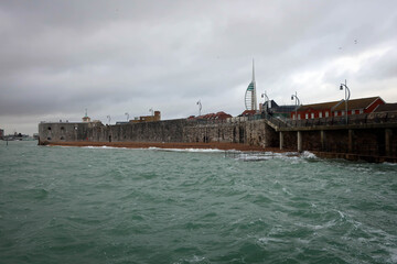 Old port of Portsmouth view by storm, England