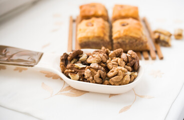 Eastern sweets. Arabic Traditional Celebratory Dessert. Baklava.
