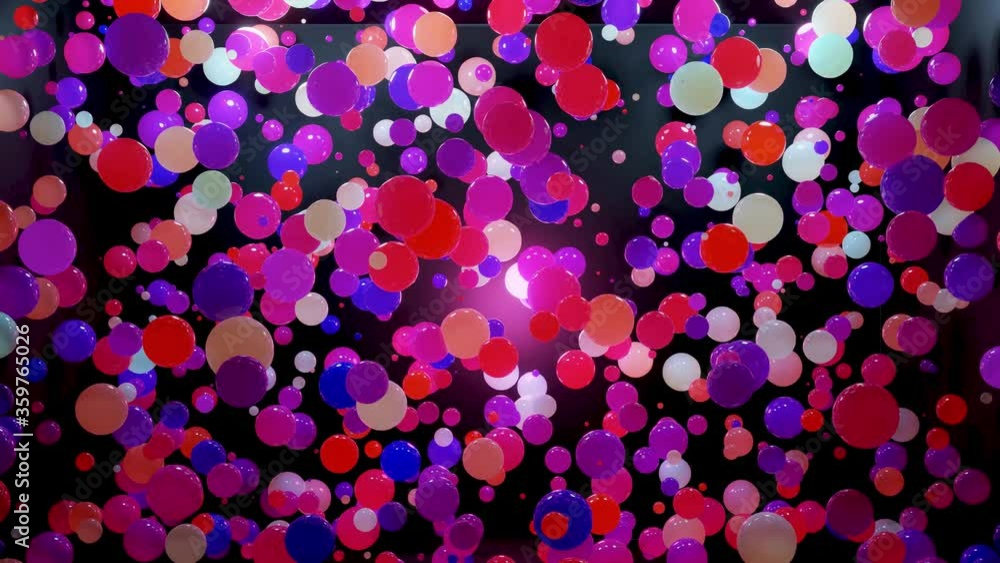 Poster abstract composition of colorful balls in air, which randomly light up and reflect in each other. mu