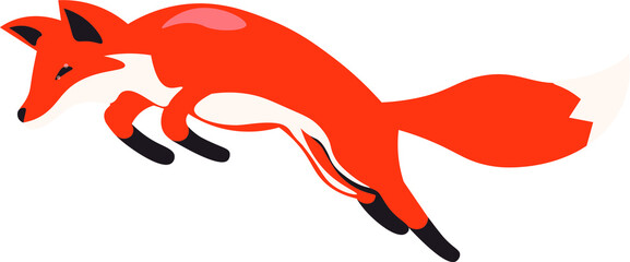Fox jump , animal comics vector flat design illustration on white background. Concept for logo, print 