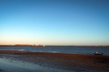 Fototapeta na wymiar The Solent strait view from town of Ryde, Isle of Wight, England