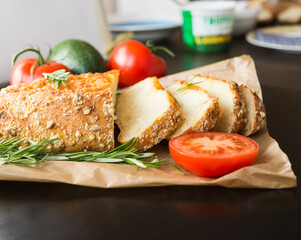Healthy food. Corn Bread with Cheese, Rosemary and Vegetables