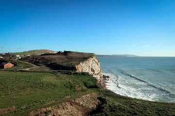 White chalk cliffs view near Freshwater Bay, Isle of Wight, England