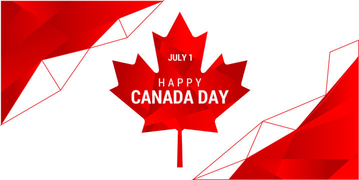 Canada day. Vector banner in the abstract style of low poly with Maple leaf. Illustration, greeting happy Canada day July 1 poster for social media and networks.