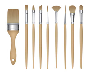 Set of isolated painting brushes