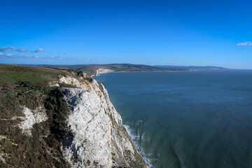 Fototapeta na wymiar White chalk cliffs view near Freshwater Bay, Isle of Wight, England