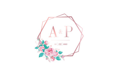 Wedding monogram logo collection. watercolor floral frame for invitation card design
