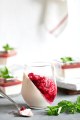 Mediterranean Classic Creamy Dessert - Panna Cotta with Raspberries