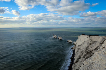 Needles rocks general view from top, Isle of Wight, England
