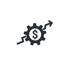 Dollar and increase process. Vector icon isolated on white background.