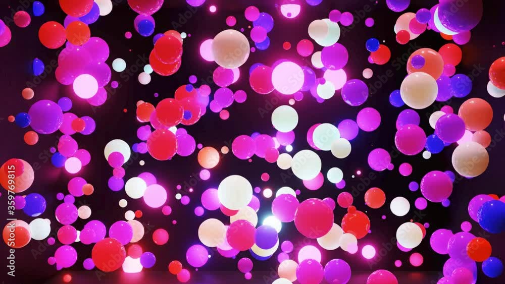 Poster abstract composition of colorful balls in air, which randomly light up and reflect in each other. mu
