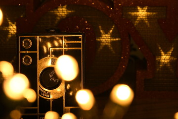 alumbrado, navida, abstracta, celebraciones, espacio, alumbrado, negro, nuevas, noche, concepto, dorada, estrella, rojo, designio, decoraciones, estrella, ilustraci&oacute;n, con textura, navida, vacaciones,