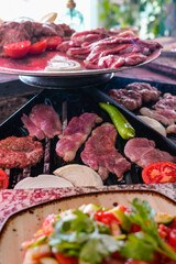 barbeque grill table grilling raw lamb game meat