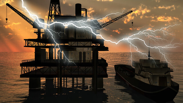 Offshore oil and gas rig platform 3d rendering