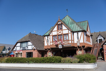 Streets and public buildings of Solvang which is a city in southern California's Santa Ynez Valley. It's known for its Danish-style architecture and many wineries.