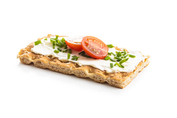 Crispbread with creamy cheese, chive and cherry tomatoes