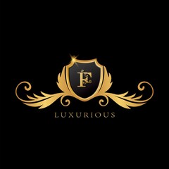 Golden C Logo Luxurious Shield logo design concept.