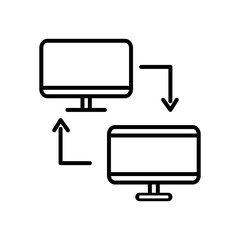 computers and connected arrows, line style