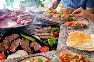 barbeque grill table grilling raw lamb game meat