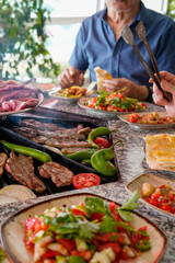 barbeque grill table grilling raw lamb game meat