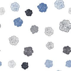 Dark BLUE vector seamless doodle pattern with flowers. Abstract illustration with flowers in doodles style. Design for textile, fabric, wallpapers.