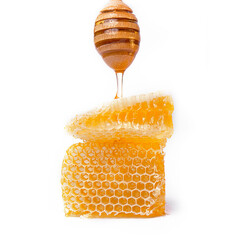 honeycombs of bees filled with honey on a white background