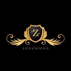 Golden Z Logo Luxurious Shield logo design concept.