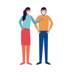 Woman and man with medical mask vector design