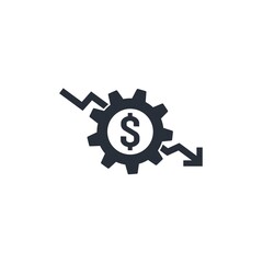 The dollar and the Reduce . Vector icon isolated on white background.