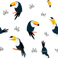 Seamless pattern with tropical toucan birds. Abstract design for textile, wrapping paper, decorations © danceyourlife