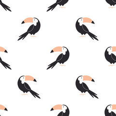 Seamless pattern with tropical toucan birds. Abstract design for textile, wrapping paper, decorations