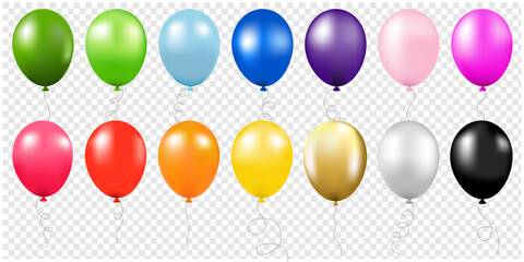 Colorful Balloons Collection Isolated Transparent Background With Gradient Mesh, Vector Illustration