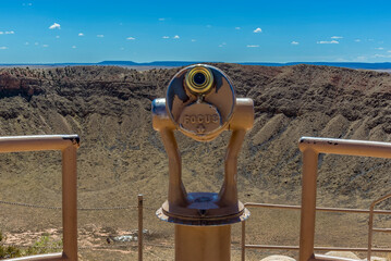 Meteorite crater near Winslow, Arizona with observation telescope