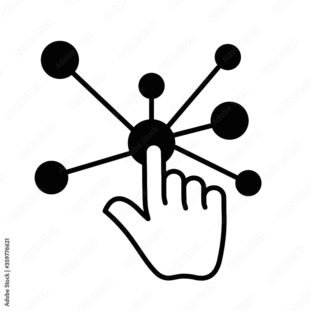 Poster hand touch business graph outline icon. linear style sign for mobile concept and web design. hand an