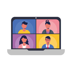 people on websites in video chat at laptop vector design