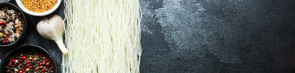 rice noodles glass noodle Asian vermicelli Menu concept serving size. food background top view copy space for text