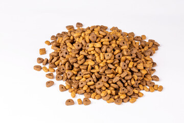 Cat dried food on the white background