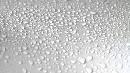 Closeup of many water drops on white surface