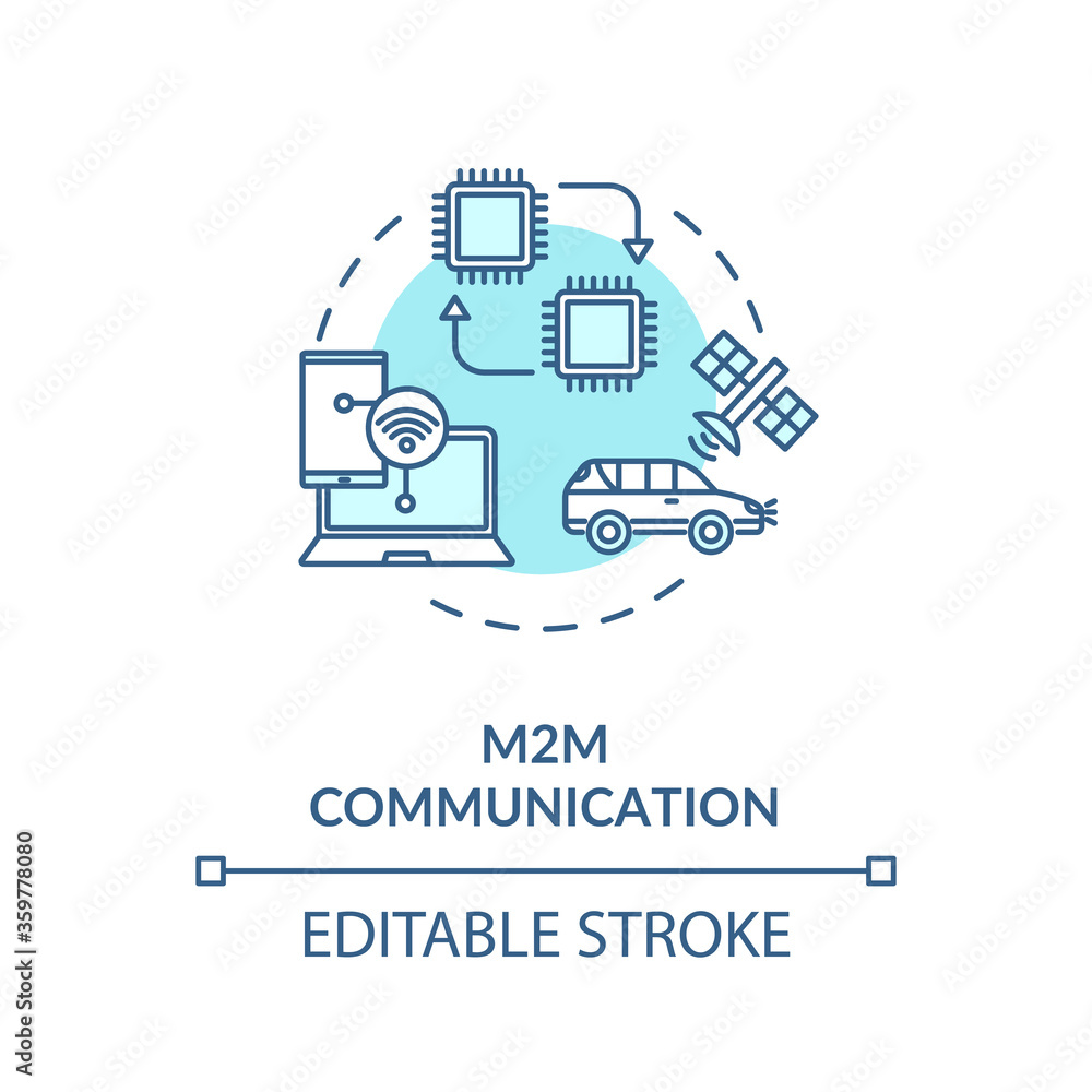 Poster m2m communication turquoise concept icon. remote connection for technology. wireless information exc