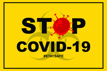 vector illustration of a yellow label with a label stop covid 19. Pandemic 2020. Stay safe