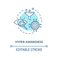 Obraz premium Hyper awareness turquoise concept icon. Sales funnel. Workforce management. Digital business agility idea thin line illustration. Vector isolated outline RGB color drawing. Editable stroke