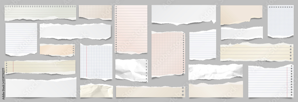 Wall mural colored ripped lined paper strips collection. realistic paper scraps with torn edges. sticky notes, 