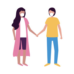 Woman and man with medical mask vector design