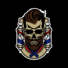 skull vintage barbershop illustration and tshirt design